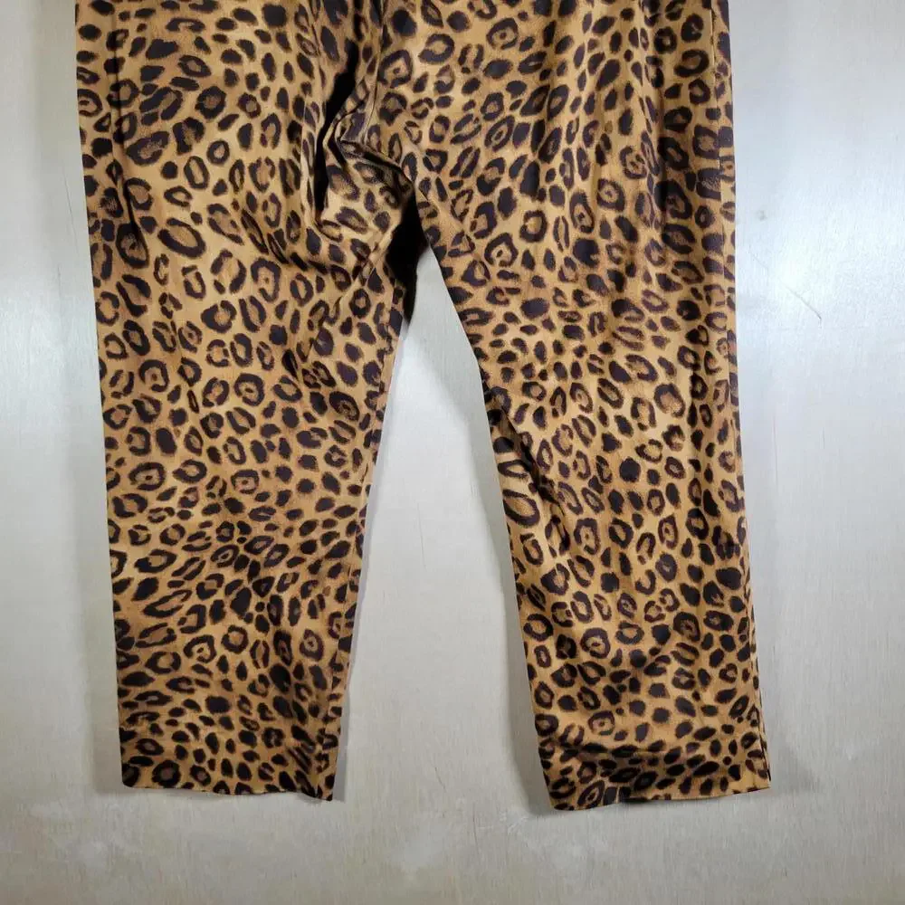 Jones New York Brown Animal Print Stretch Cropped Pants Women Size 14 - Picture 10 of 10